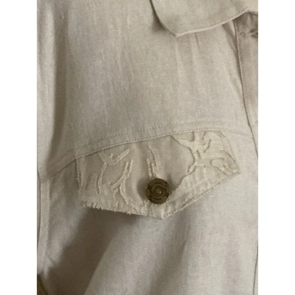 NWT Simply Noelle Shirt Size 12-14 Tan lace Back Ruffle TradWife Boho - Picture 4 of 12